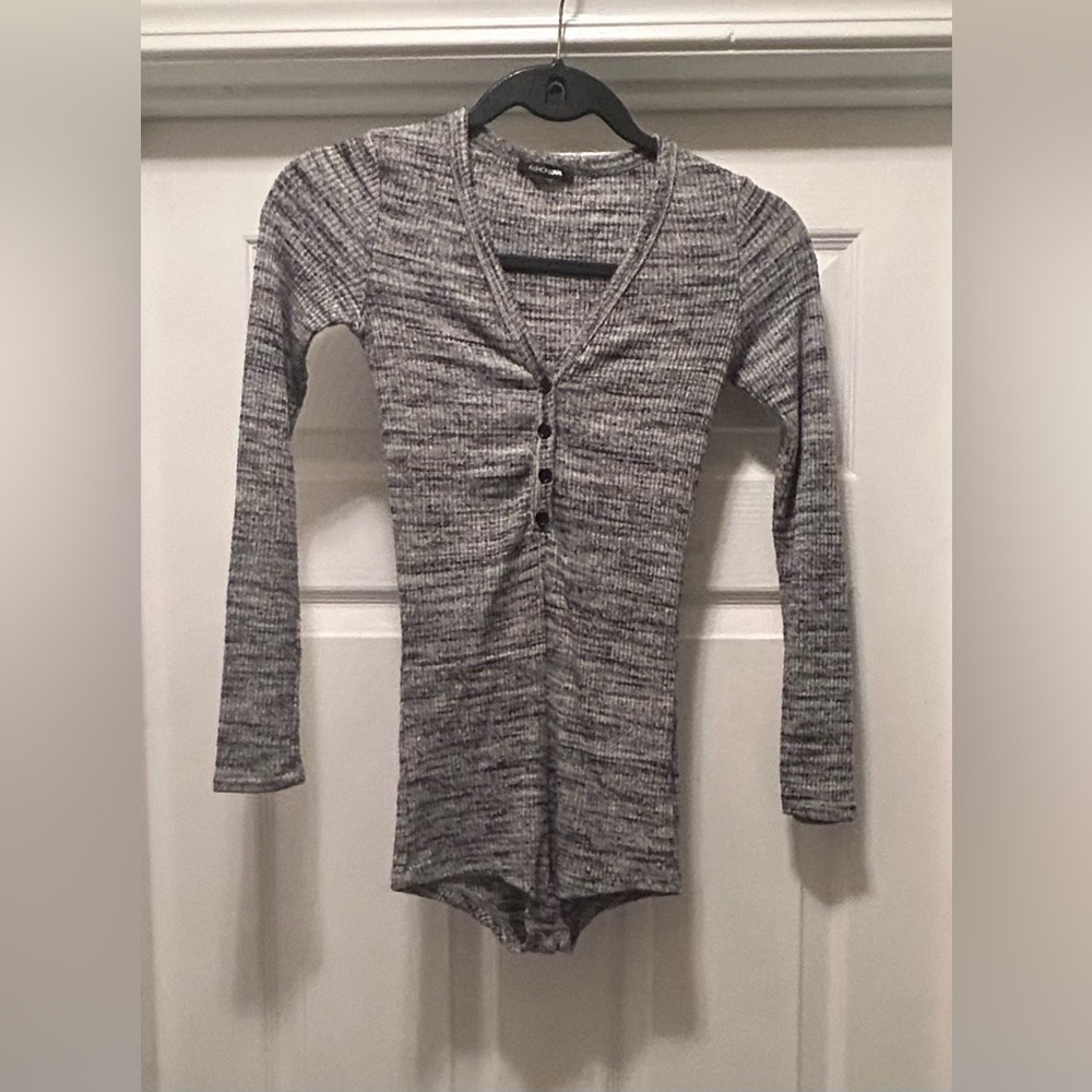 Fashion Nova Black and Gray Knit Bodysuit